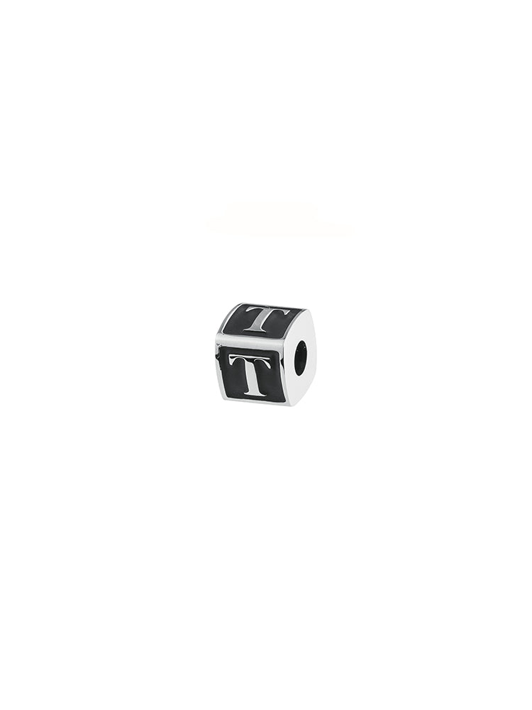 CHARM UOMO LETTERA T, TJ MAN COLOR RODIO PVD NERO, BROSWAY