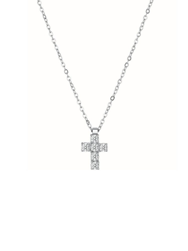 COLLANA UOMO AVANTGARDE IN ACCIAIO CON CROCE DI ZIRCONI BIANCHI BROSWAY