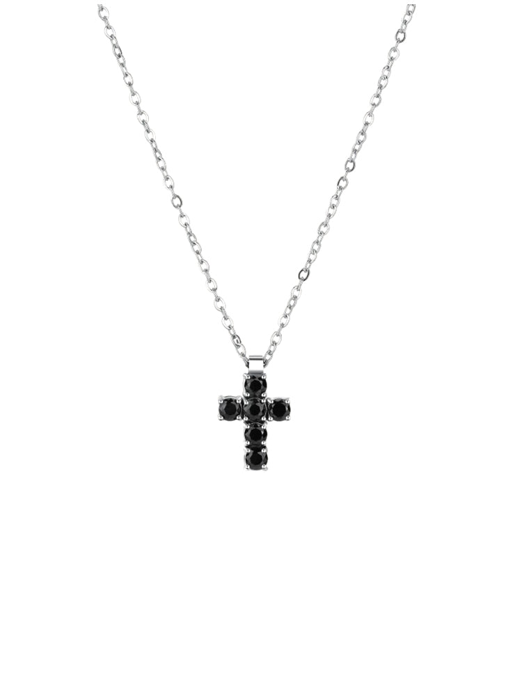 COLLANA UOMO AVANTGARDE IN ACCIAIO CON CROCE DI ZIRCONI NERI BROSWAY