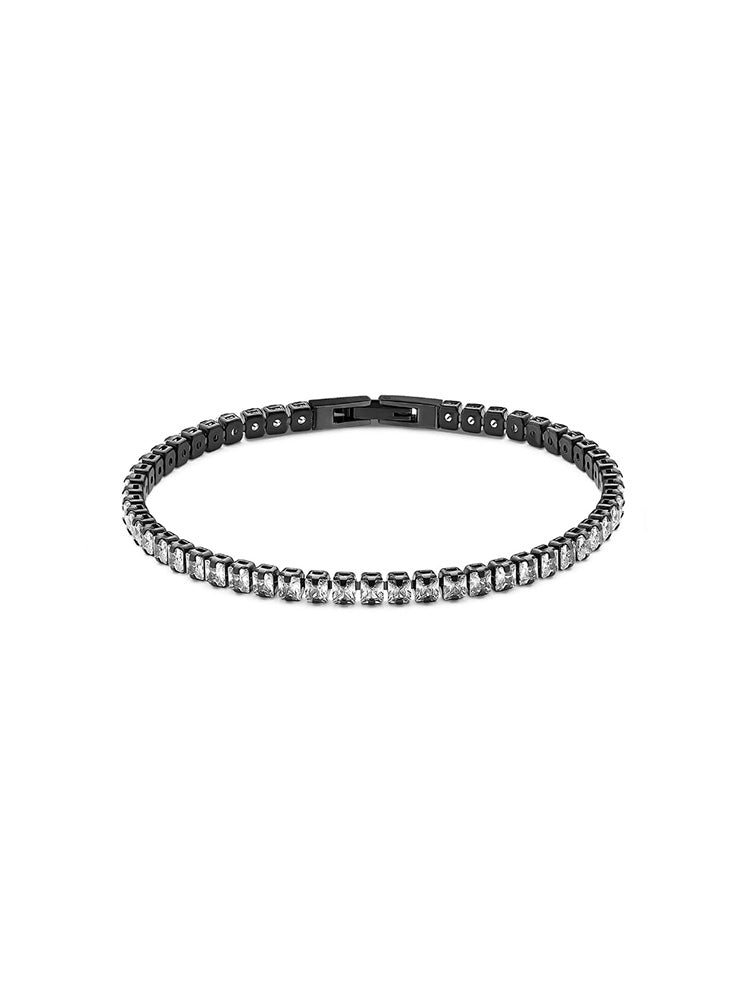 BRACCIALE UOMO TENNIS AVANTGARDE IN ACCIAIO NERO E ZIRCONI BIANCHI BROSWAY