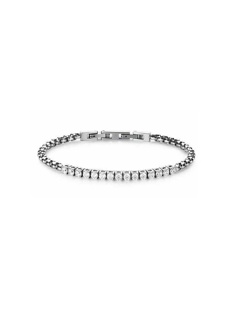 BRACCIALE UOMO AVANTGARDE IN ACCIAIO A CATENA CON ZIRCONI BIANCHI CENTRALI BROSWAY