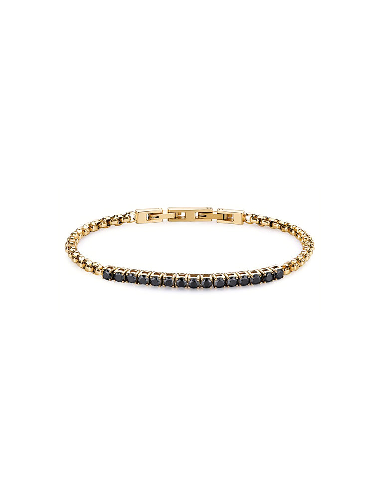 BRACCIALE UOMO AVANTGARDE IN ACCIAIO DORATO A CATENA CON ZIRCONI NERI CENTRALI BROSWAY