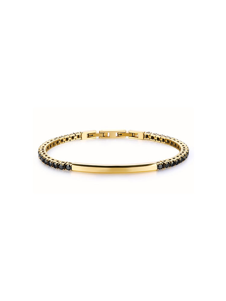 BRACCIALE UOMO AVANTGARDE IN ACCIAIO DORATO A CATENA CON ZIRCONI NERI BROSWAY