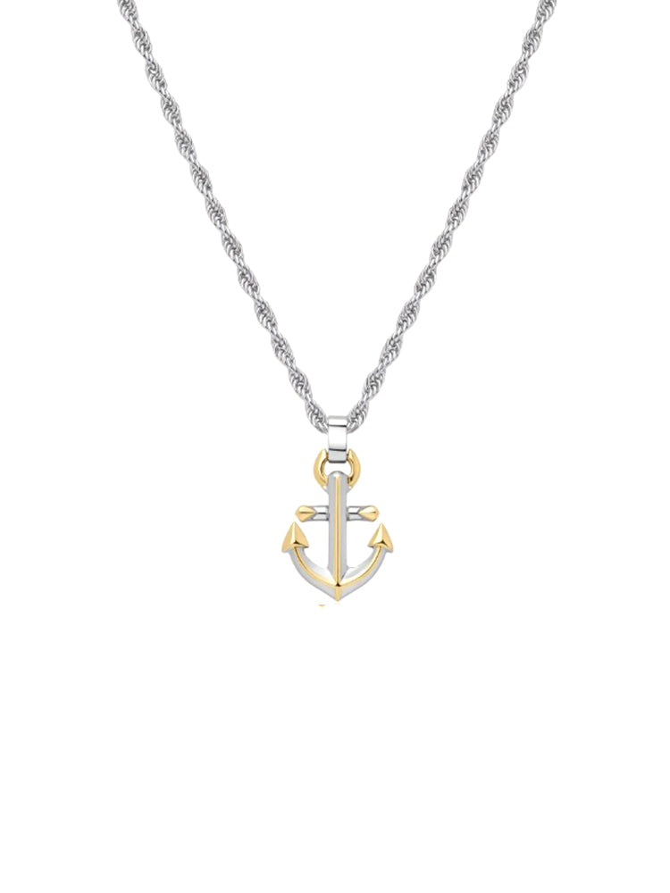 COLLANA UOMO IN ACCIAIO BICOLORE ORO CON ANCORA PENDENTE BROSWAY