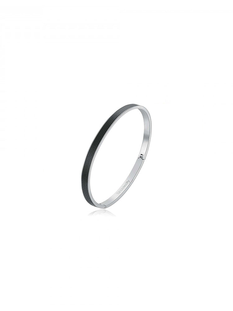 BRACCIALE UOMO WITH YOU IN ACCIAIO E PELLE NERA CON INCISIONE BROSWAY
