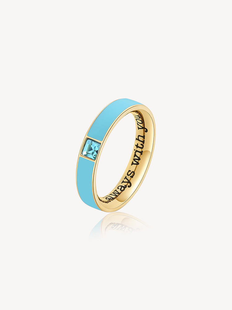 ANELLO DONNA WITH YOU IN ACCIAIO DORATO E SMALTO TURCHESE CON INCISIONE MIS 18 BROSWAY