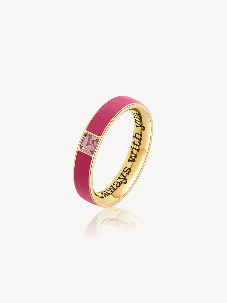 ANELLO DONNA WITH YOU IN ACCIAIO DORATO E SMALTO FUCSIA CON INCISIONE MIS 18 BROSWAY