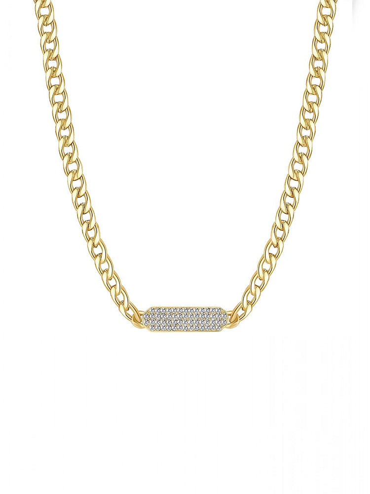 COLLANA DONNA SYMPHONIA, A CATENA DORATA CON MEDAGLIETTA E CRISTALLI BROSWAY