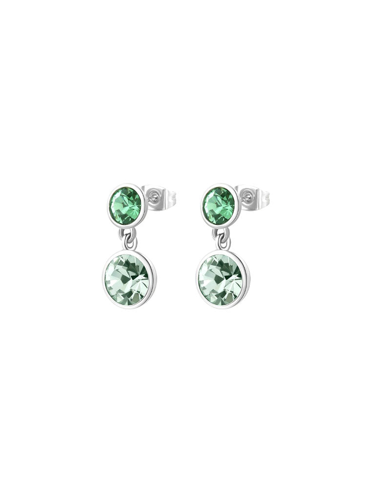 ORECCHINI DONNA PENDENTI SYMPHONIA IN ACCIAIO CON CRISTALLI  VERDE CHIARO E SCURO BROSWAY