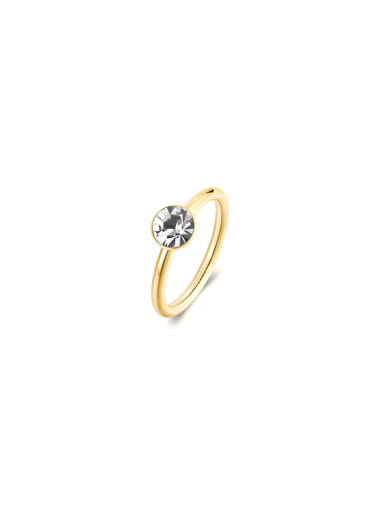 ANELLO DONNA A FANTASIA SYMPHONIA IN ACCIAIO COLOR ORO GIALLO E CRISTALLO GRIGIO MISURA 16 BROSWAY