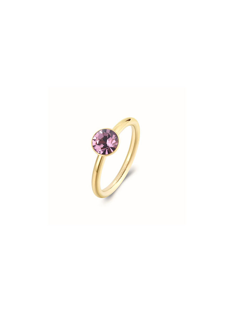 ANELLO DONNA A FANTASIA SYMPHONIA IN ACCIAIO COLOR ORO GIALLO E CRISTALLO VIOLA MISURA 12 BROSWAY