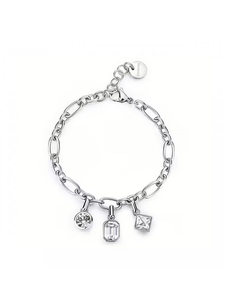 BRACCIALE DONNA IN ACCIAIO A CATENA CON PENDENTI E CRISTALLI BIANCHI COLLEZIONE SYMPHONIA BROSWAY