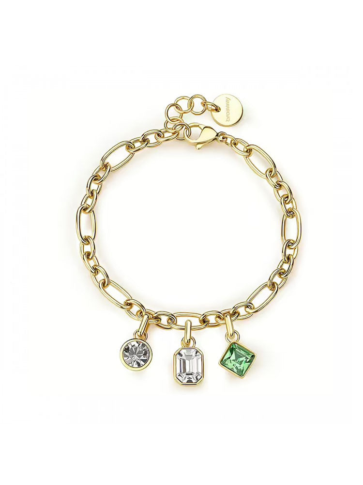 BRACCIALE DONNA IN ACCIAIO DORATO A CATENA CON PENDENTI E CRISTALLI MULTICOLOR COLLEZIONE SYMPHONIA BROSWAY