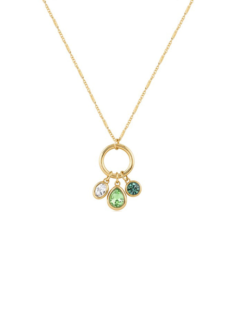 COLLANA DONNA DORATA CON CRISTALLI PENDENTI VERDI BROSWAY