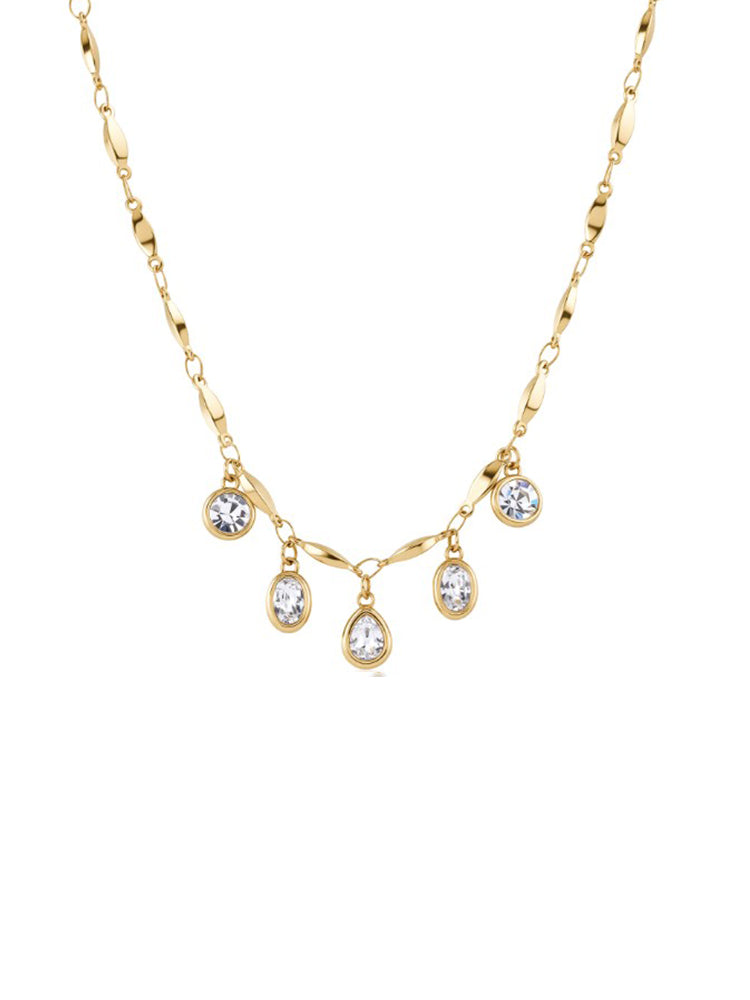 COLLANA DONNA DORATA CON CRISTALLI OVALI PENDENTI BROSWAY
