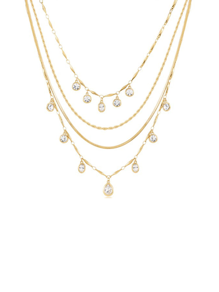 COLLANA DONNA IN ACCIAIO MULTIFILO DORATA CON CRISTALLI BIANCHI BROSWAY