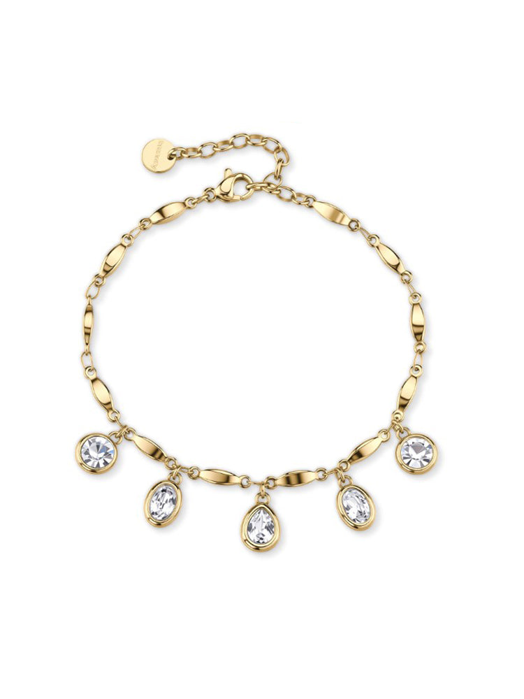 BRACCIALE DONNA IN ACCIAIO DORATO CON CRISTALLI OVALI BIANCHI PENDENTI BROSWAY