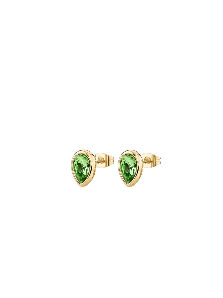 ORECCHINI DONNA A LOBO DORATI CON CRISTALLI A GOCCIA VERDE BROSWAY