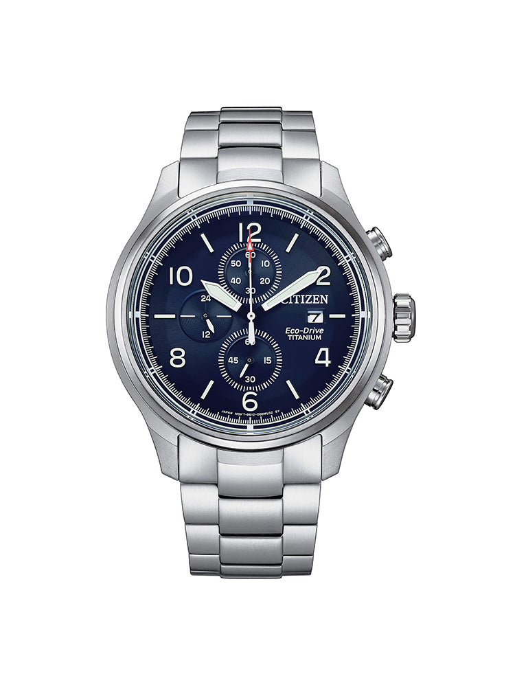 OROLOGIO UOMO CRONOGRAFO SUPER TITANIO 0810 ECO DRIVE IN ACCIAIO SILVER E QUADRANTE BLU CITIZEN