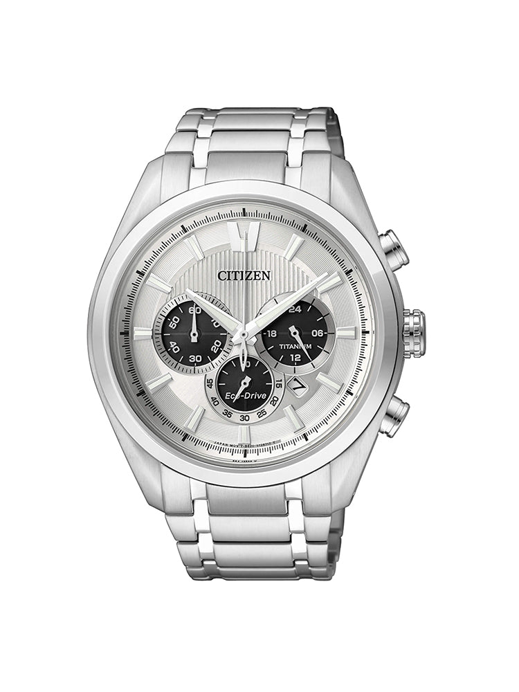 OROLOGIO UOMO CRONOGRAFO SUPER TITANIO 4010 ECO DRIVE IN ACCIAIO SILVER E QUADRANTE ARGENTO CITIZEN