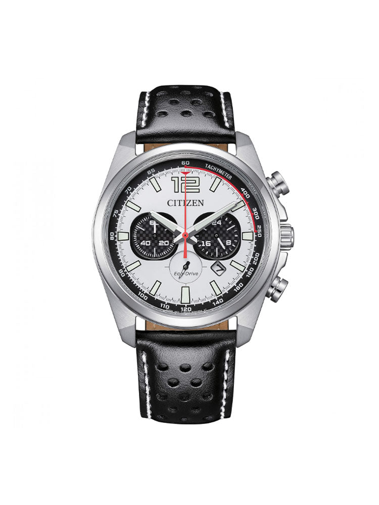 OROLOGIO UOMO RACING CRONO CON CINTURINO IN PELLE NERA CITIZEN
