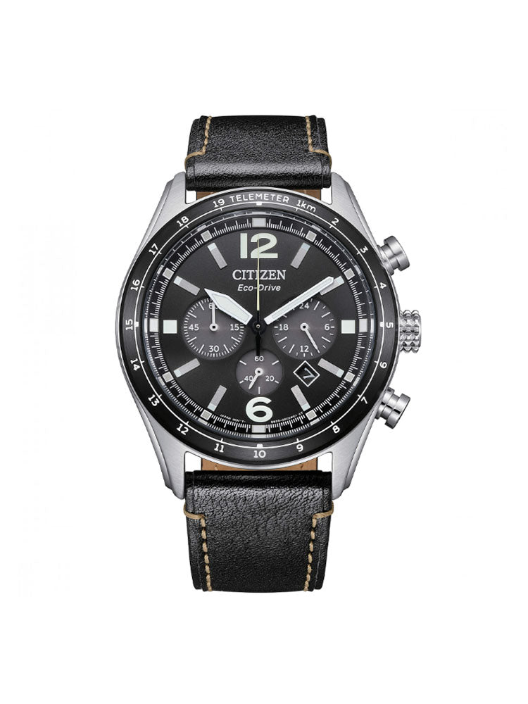 OROLOGIO UOMO AVIATOR CRONO CON CINTURINO IN PELLE NERO CITIZEN