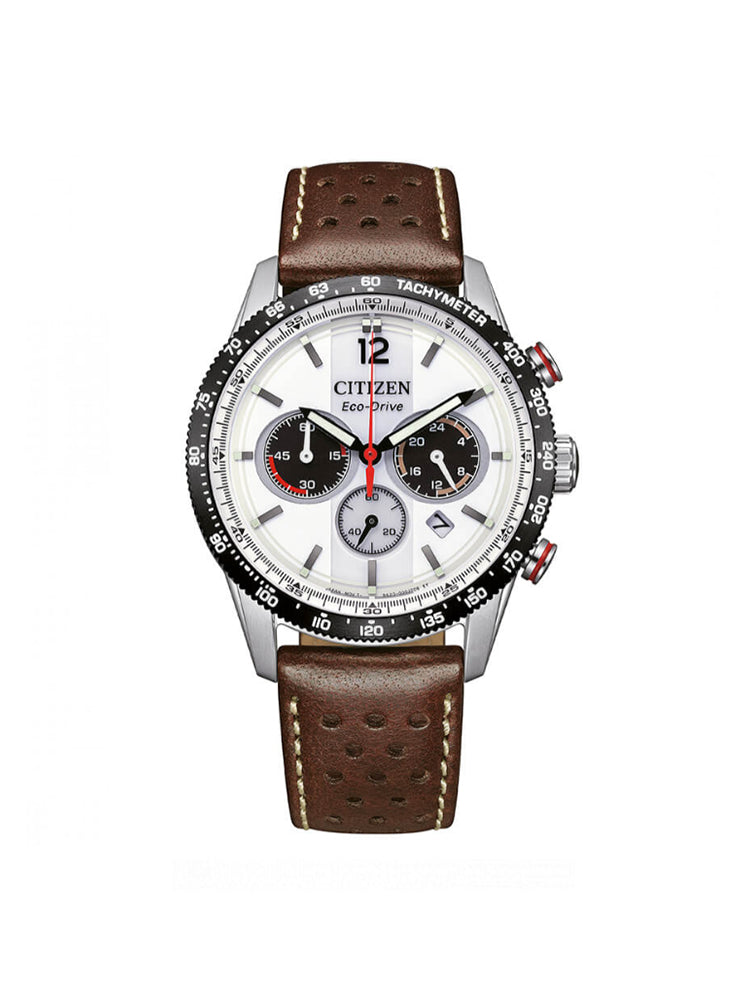 OROLOGIO RACING CRONO CON CINTURINO IN PELLE MARRONE CITIZEN