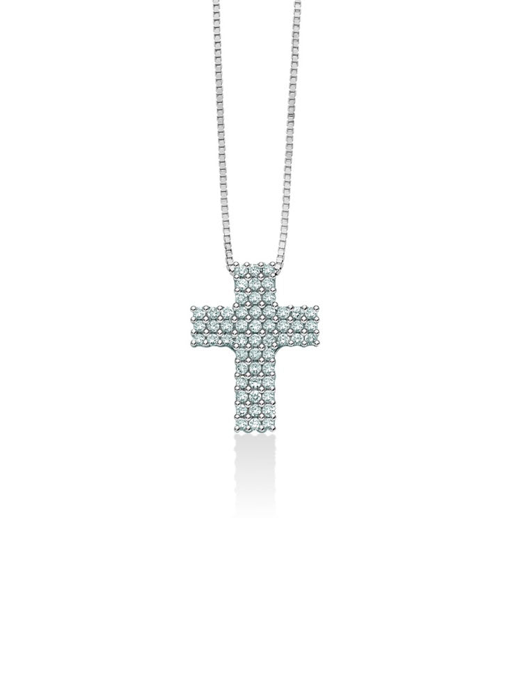 COLLANA DONNA IN ORO BIANCO CON CROCE DI DIAMANTI MILUNA