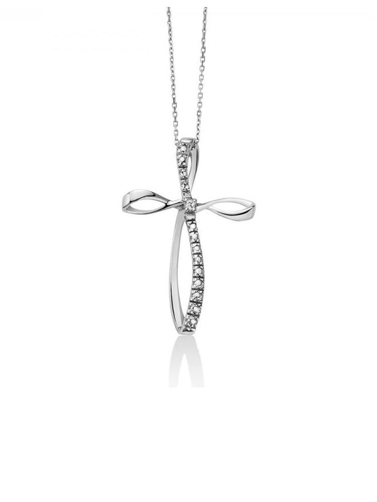 COLLANA DONNA IN ORO BIANCO CON CROCE E DIAMANTI MILUNA