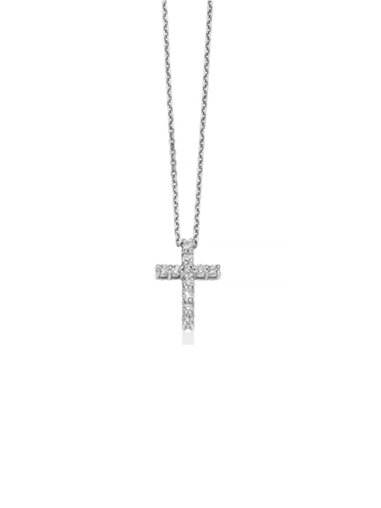 COLLANA DONNA CROCE IN ORO BIANCO E DIAMANTI BIANCHI MILUNA