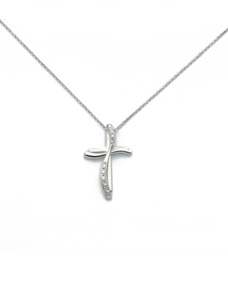 COLLANA DONNA, CROCE IN ORO BIANCO E DIAMANTI MILUNA