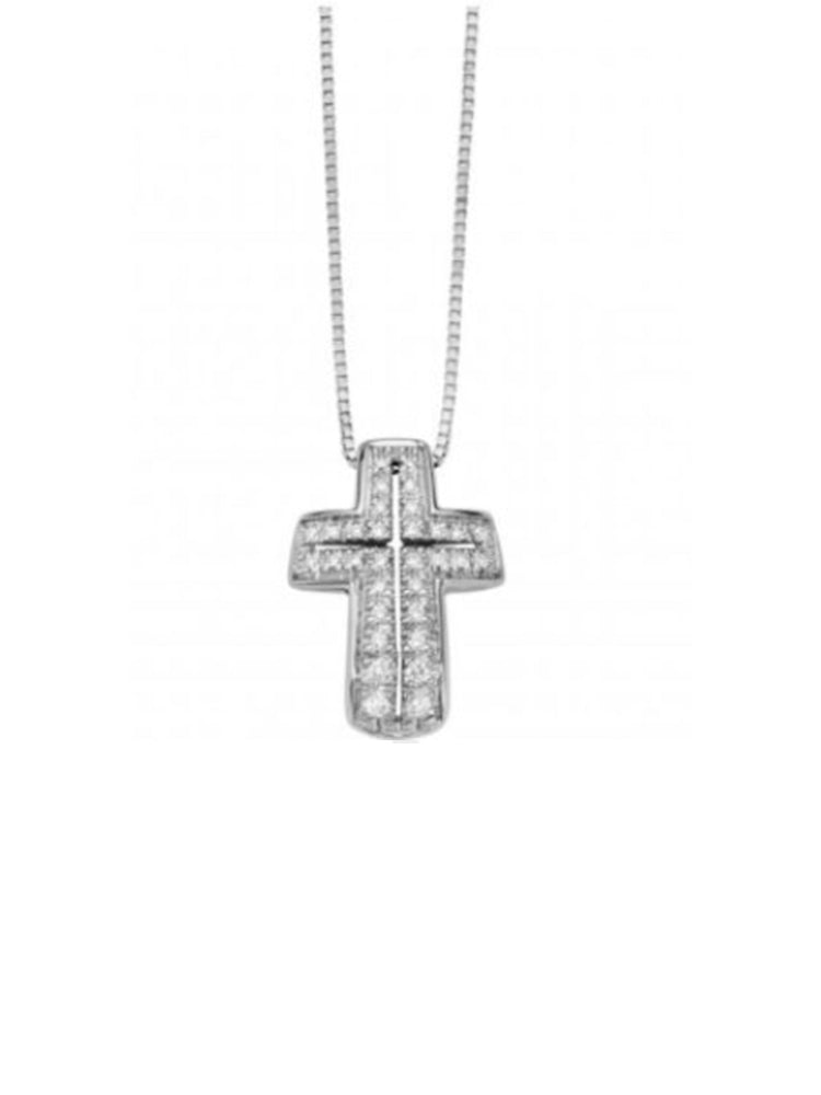 COLLANA DONNA CROCE TRIDIMENSIONALE IN ORO BIANCO E DIAMANTI BIANCHI MILUNA