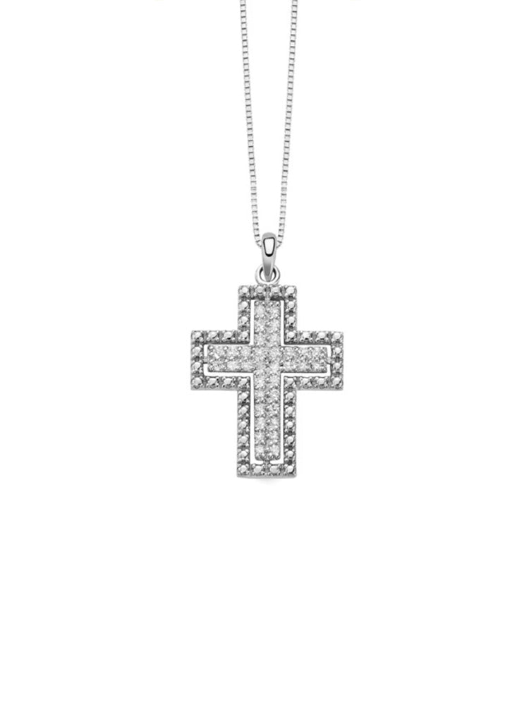 COLLANA DONNA, CROCE IN ORO BIANCO E DIAMANTI MILUNA