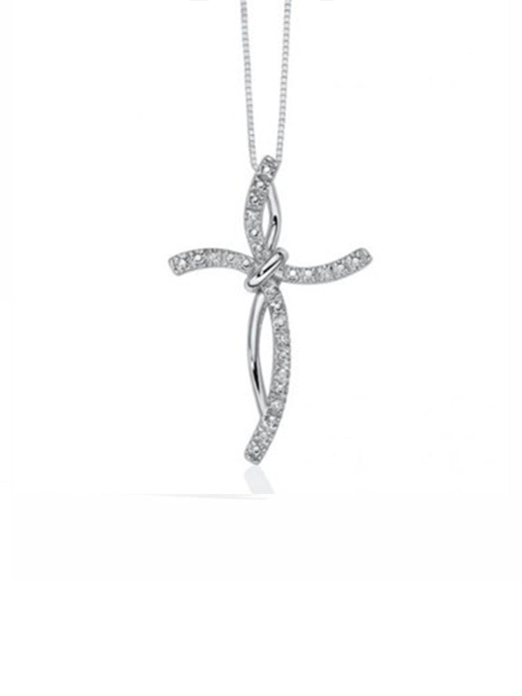 COLLANA DONNA IN ORO BIANCO E DIAMANTI TAGLIO BRILLANTE CON PENDENTE A CROCE MILUNA