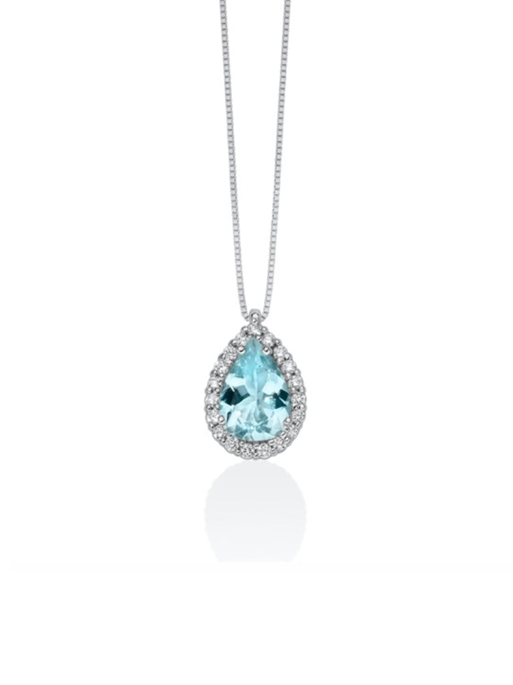 COLLANA DONNA IN ORO BIANCO DIAMANTI TAGLIO BRILLANTE ROTONDO E ACQUAMARINA MILUNA