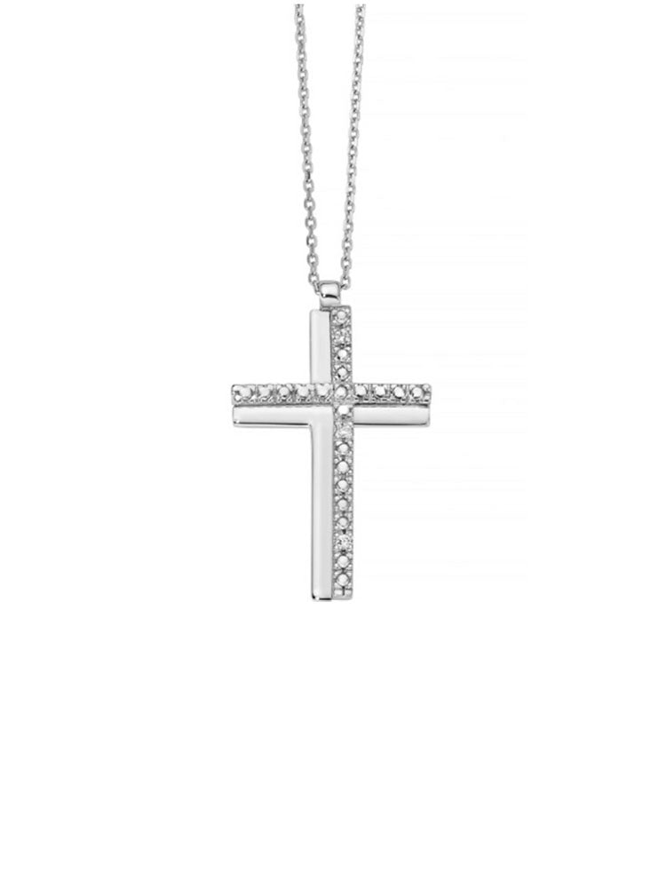 COLLANA DONNA CROCE IN ORO BIANCO E DIAMANTI BIANCHI MILUNA
