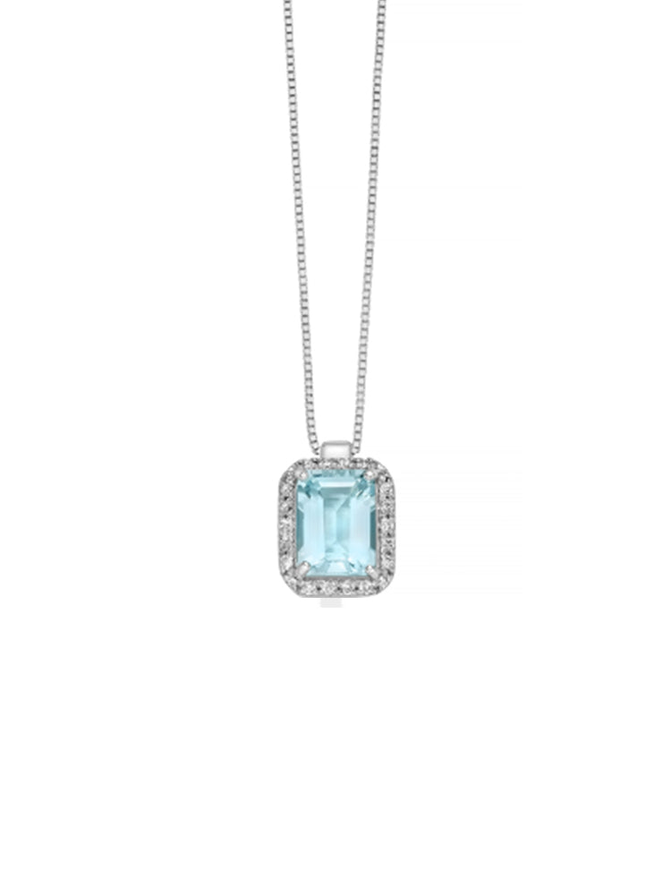 COLLANA DONNA CON ACQUA MARINA RETTANGOLARE E DIAMANTI MILUNA