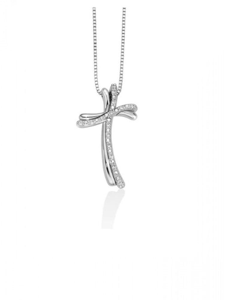 COLLANA DONNA CROCE IN ORO BIANCO E DIAMANTI MILUNA
