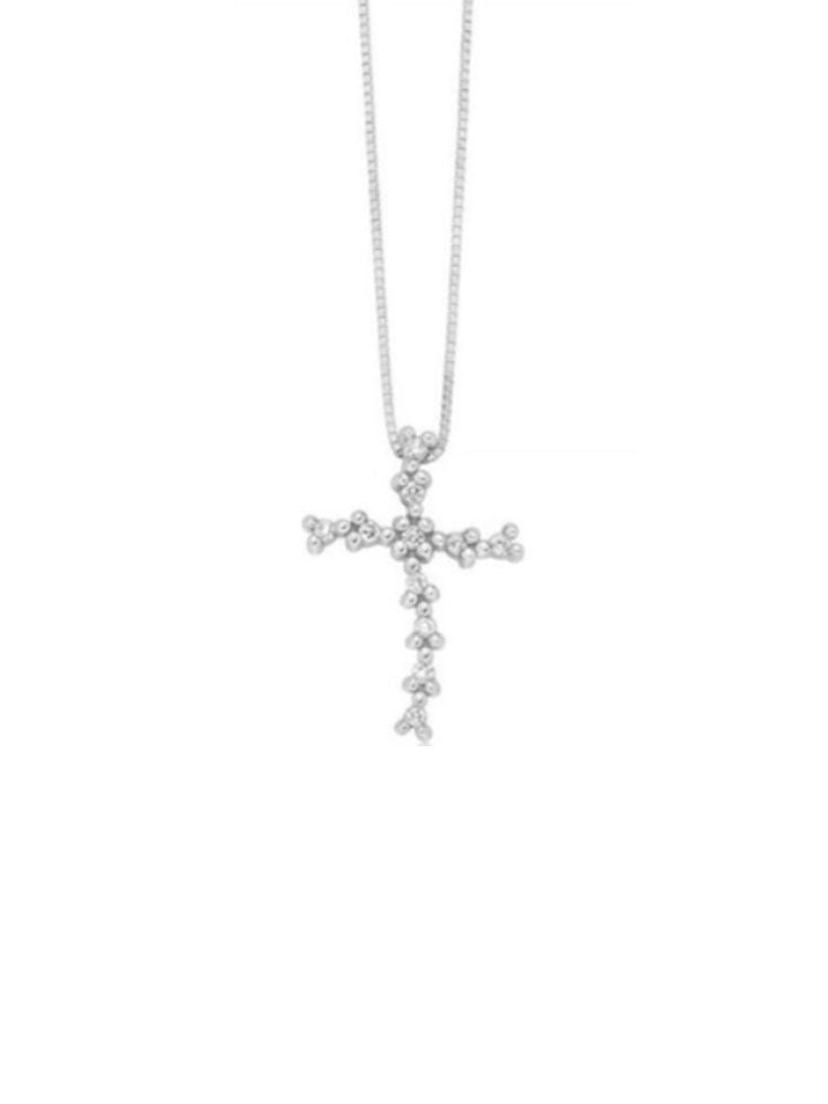COLLANA DONNA IN ORO BIANCO A CROCE CON DIAMANTI MILUNA