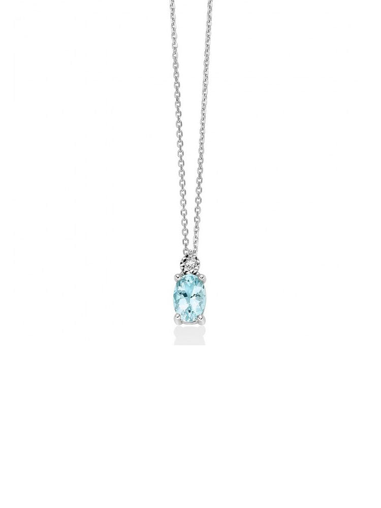 COLLANA DONNA IN ORO BIANCO 18KT DIAMANTI E ACQUAMARINA TAGLIO OVALE MILUNA