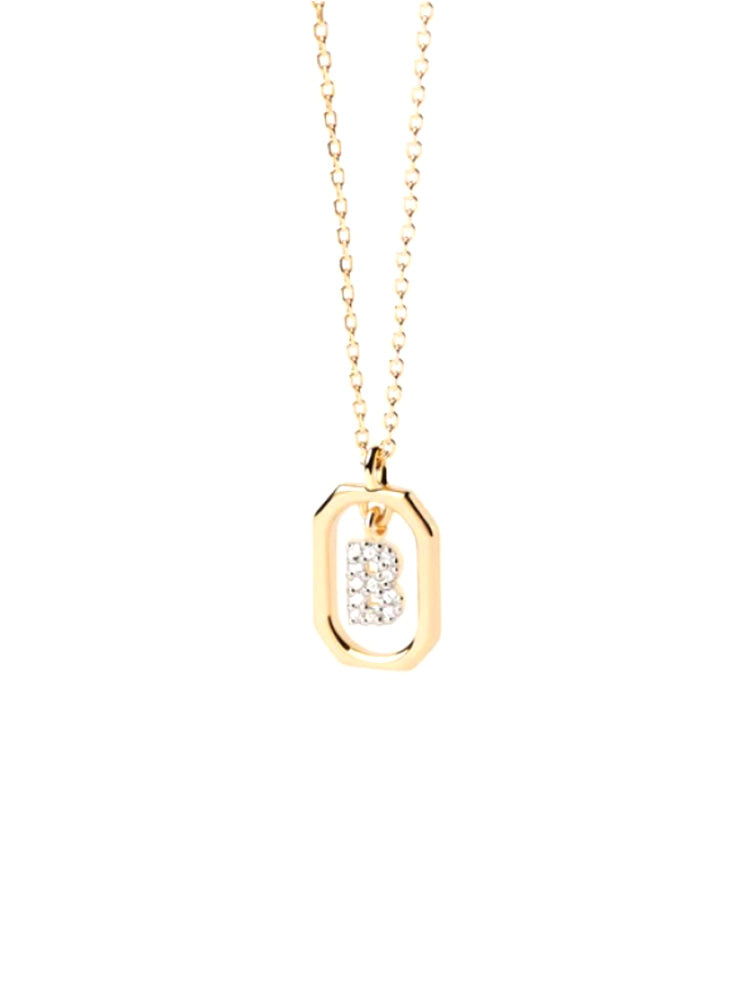 COLLANA DONNA LETTERA B IN ARGENTO PLACCATO ORO E ZIRCONI BIANCHI PDPAOLA