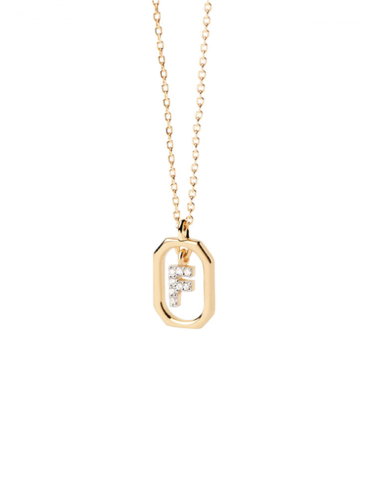 COLLANA DONNA LETTERA F MINI IN ARGENTO PLACCATO ORO E ZIRCONI BIANCHI PDPAOLA