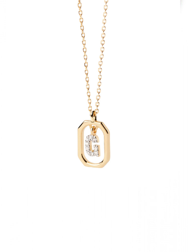 COLLANA DONNA LETTERA G IN ARGENTO PLACCATO ORO E ZIRCONI BIANCHI PDPAOLA