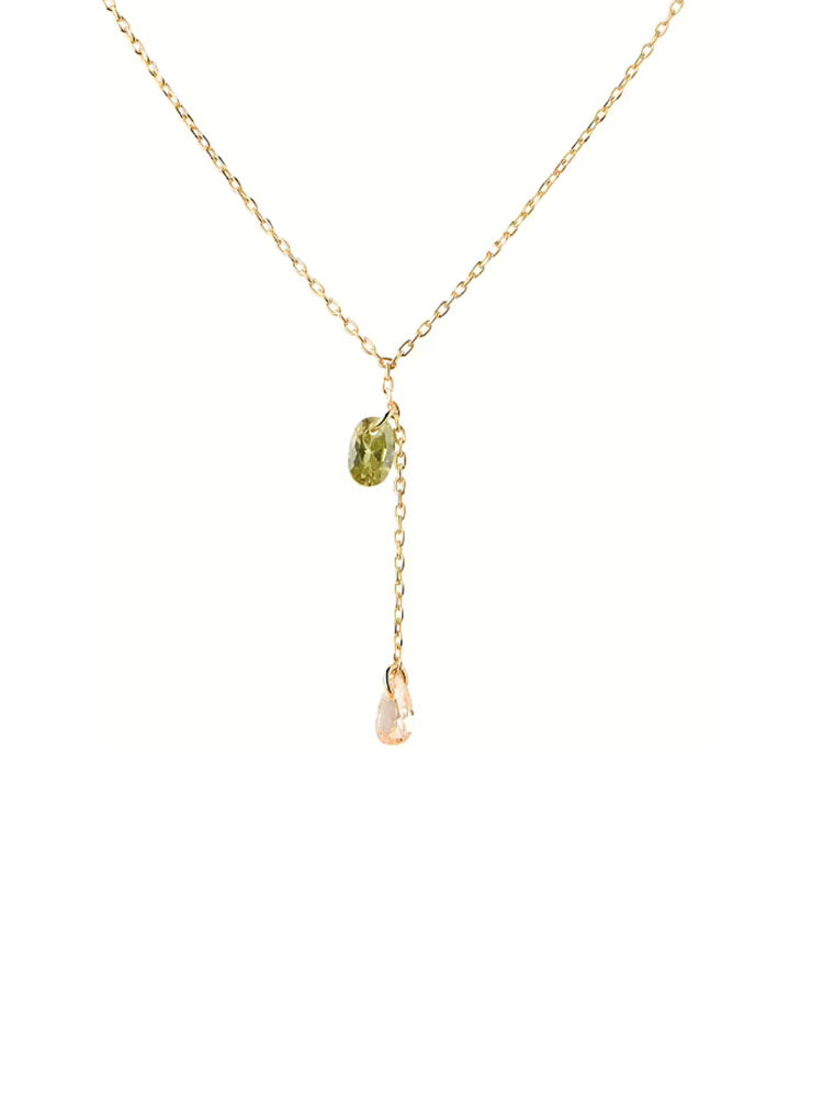 COLLANA DONNA LINDA A Y IN ARGENTO DORATO E ZIRCONI VERDE E PESCA PDPAOLA