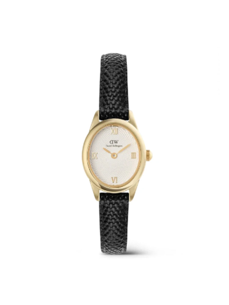 OROLOGIO DONNA OPHELIA MINI OVALE CON CINTURINO IN PELLE NERO DANIEL WELLINGTON