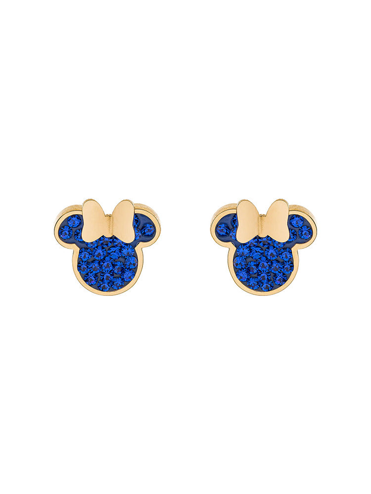 ORECCHINI BAMBINA A LOBO MINNIE MOUSE IN ACCIAIO GIALLO CON ZIRCONI BLU DISNEY