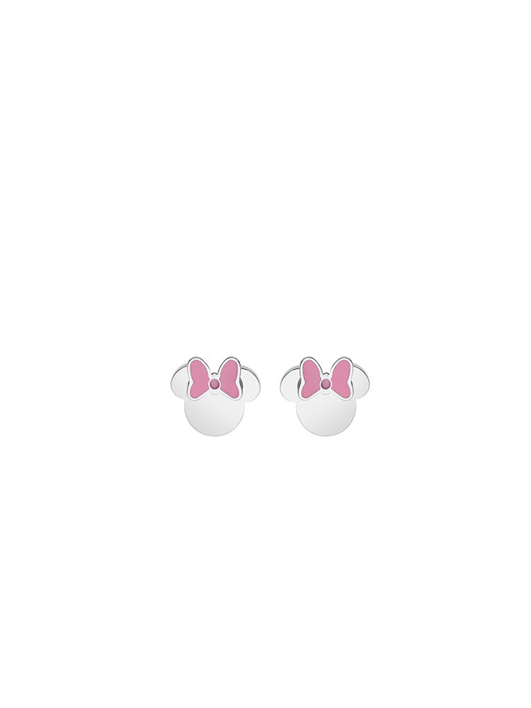 ORECCHINI BIMBA MINNIE IN ACCIAIO CON FIOCCO SMALTATO ROSA DISNEY