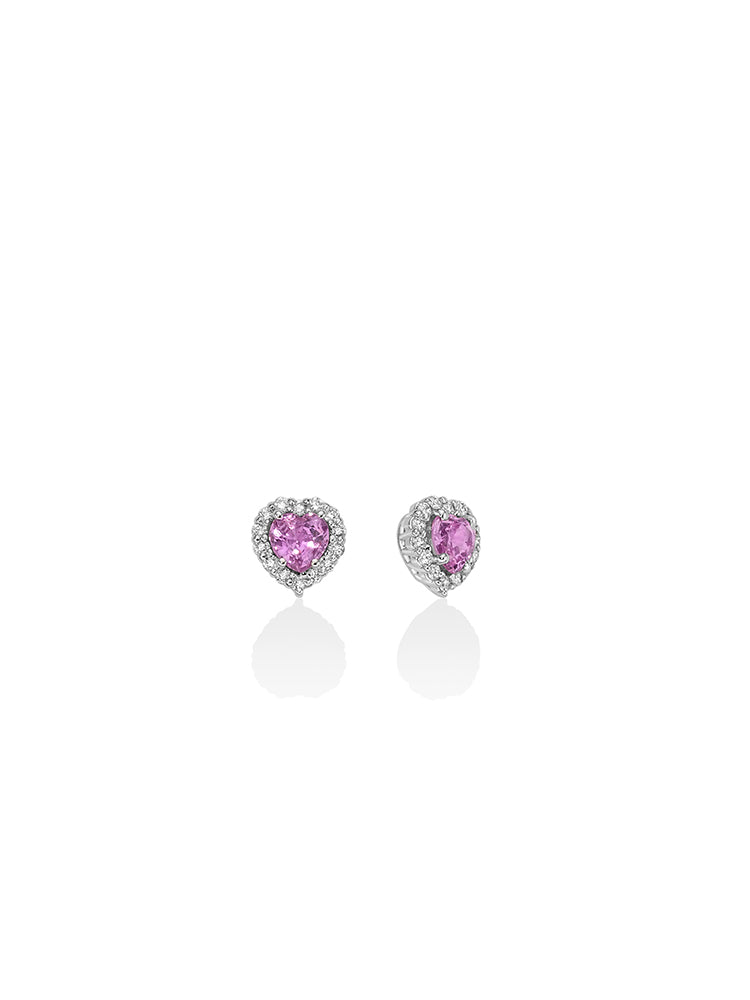 ORECCHINI DONNA A CUORE IN ORO 18 KT E ZAFFIRI ROSA MILUNA