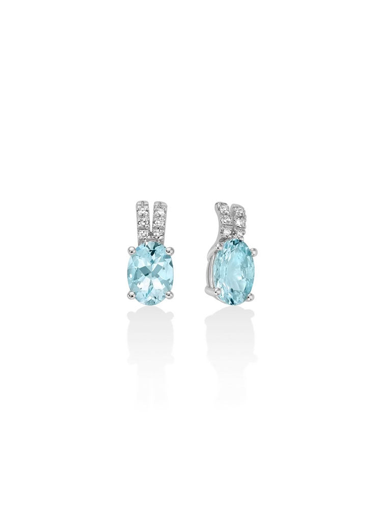 ORECCHINI DONNA IN ORO BIANCO 18KT CON DIAMANTI E ACQUAMARINA TAGLIO OVALE MILUNA
