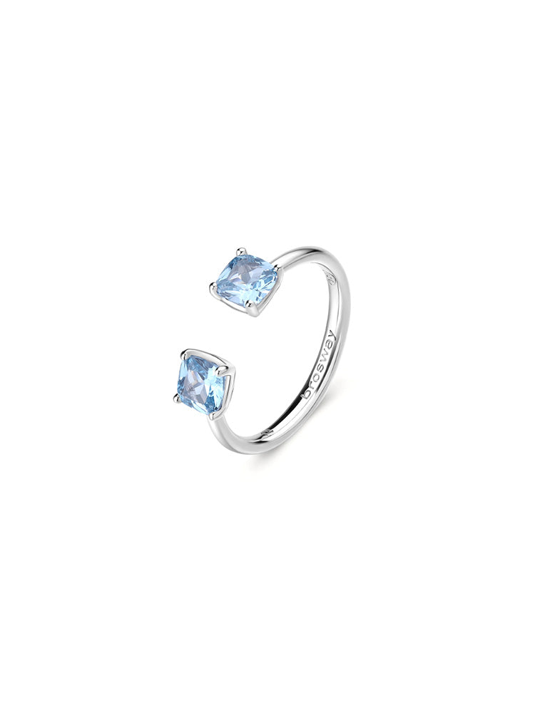 ANELLO DONNA IN ARGENTO CON ZIRCONI CUSHION AZZURRI MIS 14 FANCY BROSWAY